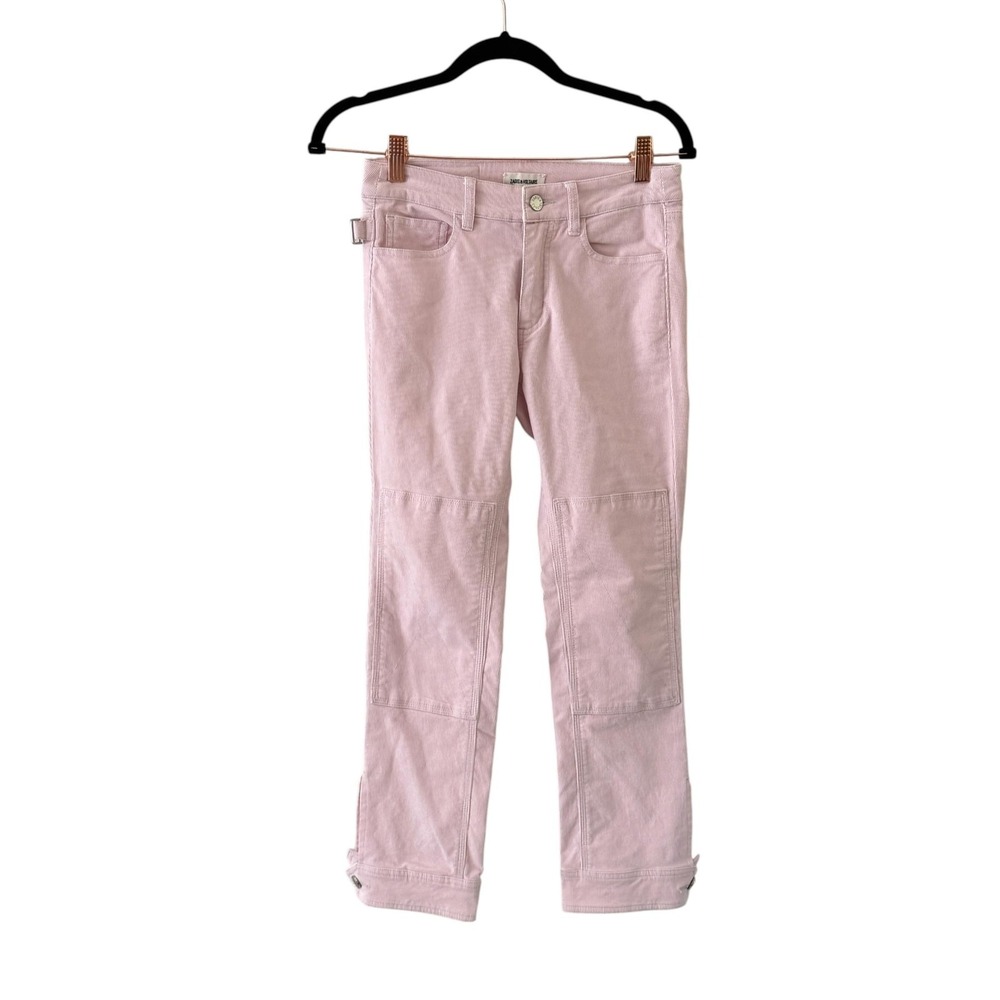 Zadig & Voltaire Eva Patch Corduroy Pants Womens 34/2 Pink Ankle Slim Fit Cuffed